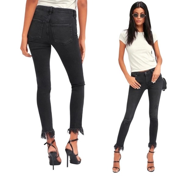 Free People Denim - FREE PEOPLE Great Heights Skinny Jeans, Frayed Anke, Black Wash, Size 26